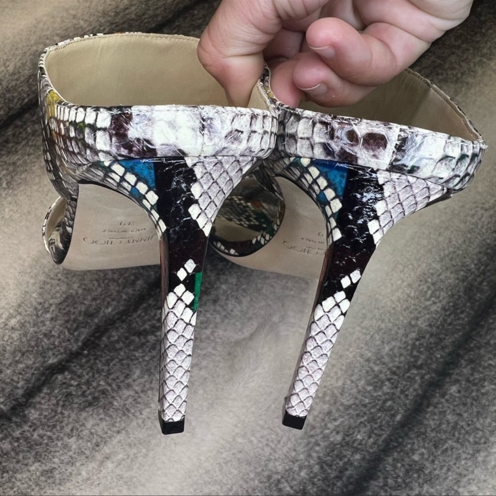 Jimmy Choo Hira 85 Multi Mix Glossy Rainbow Elaphe Snakeskin Mule Heels Sandals - Picture 5 of 8